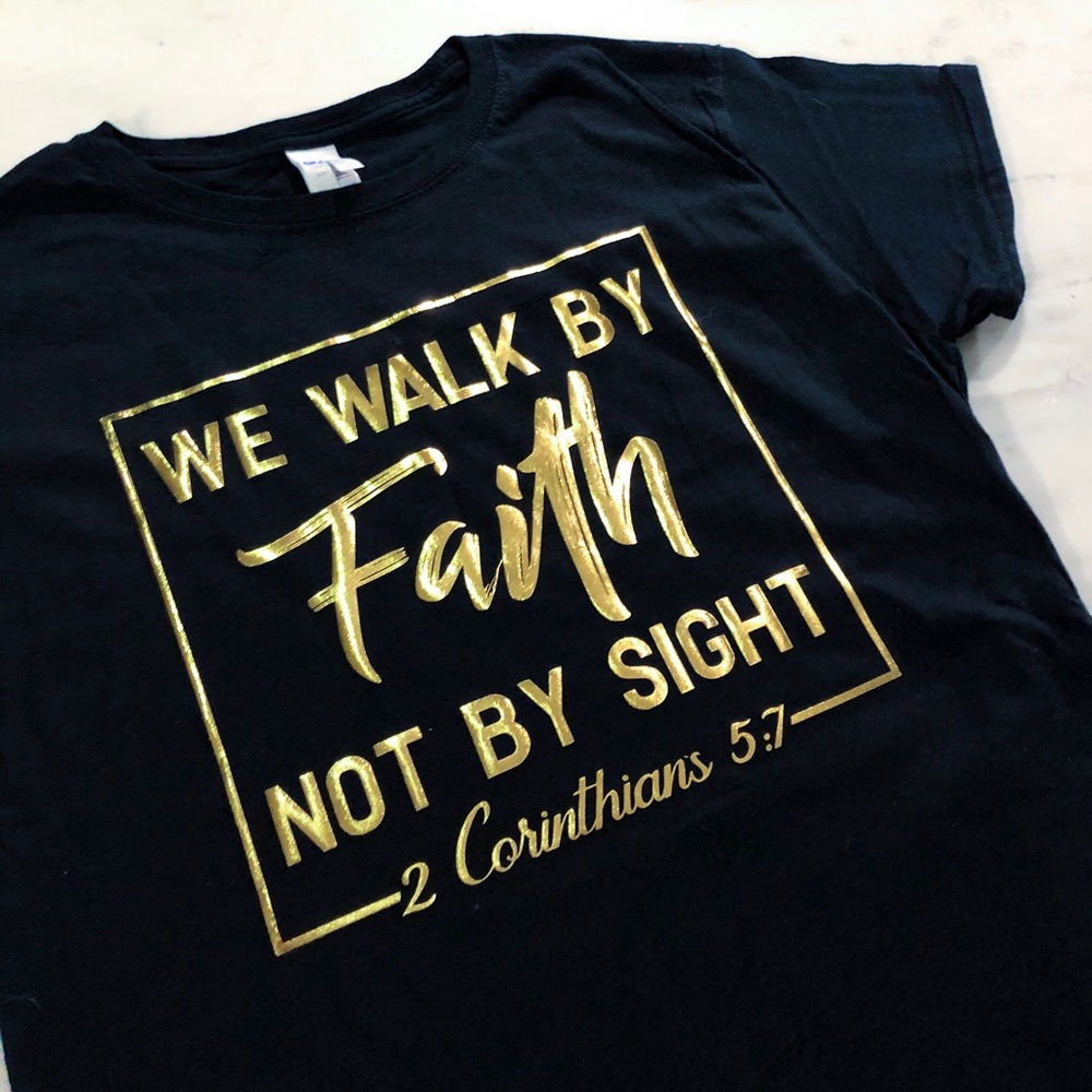 Christian Womens T Shirt Walk By Faith Graphic Tee - Picture 5 of 10